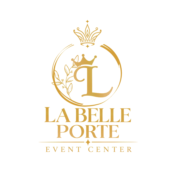 La Belle Porte Event Center logo: gold crowned L monogram